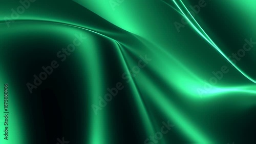 Abstract emerald-green gradients and lines flow, creating a dynamic, glossy effect across the space