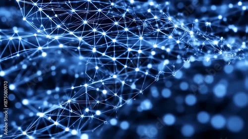 An abstract image of interconnected glowing nodes forming a network with a blurred bokeh background