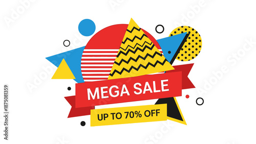 A colorful mega sale advertisement with up to 70 percent off discount offer