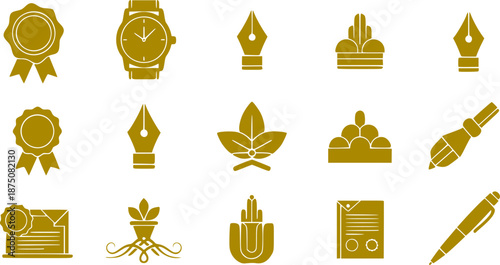 Luxury Brand Premium Goods Vector - Heritage Craftsmanship Badges, Timeless Design Icons, Quality Certification, Exclusivity, Bespoke, High-End Black Golden Illustration