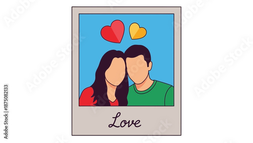 A cartoon illustration of a loving couple with hearts above their heads