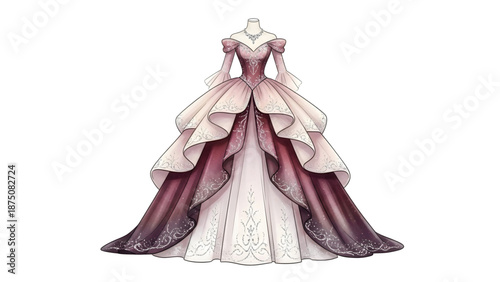 Elegant Ball Gown Illustration A Luxurious Fairytale Dress with Intricate Detailing
