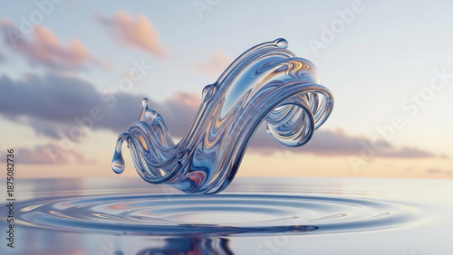 Wallpaper Mural Abstract swirling liquid sculpture with reflections on water during a sunset Torontodigital.ca