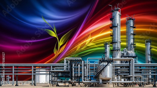 Wallpaper Mural Vibrant abstract colors illuminate a modern chemical processing plant, symbolizing innovative energy solutions and environmental consciousness in industrial technology Torontodigital.ca