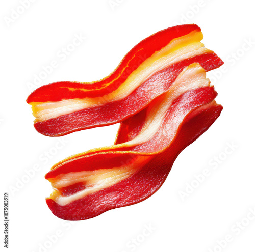 Bacon slices overhead shot white surface food photography culinary aesthetic