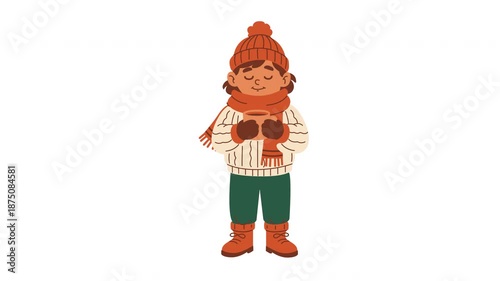 Charming Winter Character Enjoying Hot Cocoa Animation