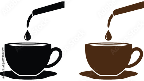 A graphic illustration of two coffee cups being filled with liquid