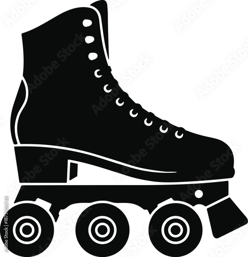 Vintage retro roller skate illustration, black and white vector art icon, isolated classic quad skate for disco sports