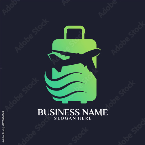 Green Pixelated Suitcase with Airplane and Swoosh Logo.