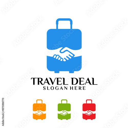 Travel Deal Logo with Suitcase and Handshake Symbolizing Partnership.