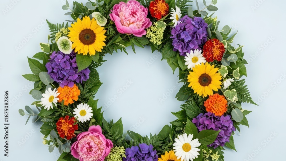 Fototapeta premium Colorful flower wreath isolated on transparent background