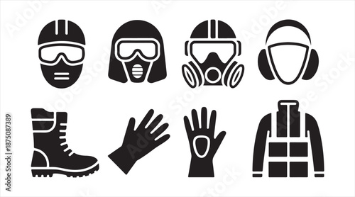 Industrial safety and personal protective equipment icon collection