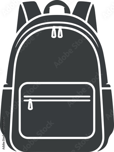 Dark gray backpack with white outline and zippers