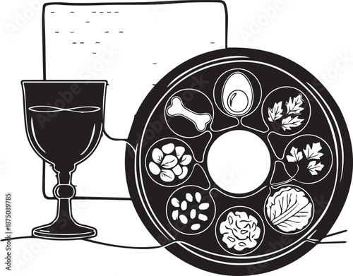 Passover seder plate with wine