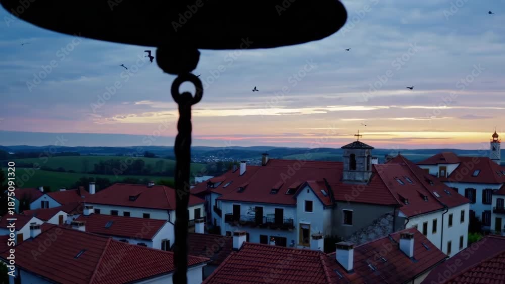 custom made wallpaper toronto digitalChurch bells ring at sunrise above village rooftops as birds take flight, signaling a peaceful beginning of the day.