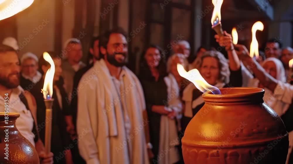 custom made wallpaper toronto digitalA joyful wedding feast scene depicting water turned into wine, illuminated by warm torchlight and celebration.