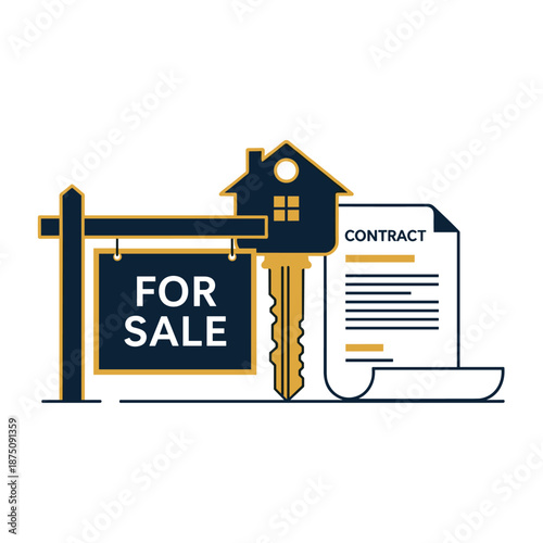 House for sale sign and key