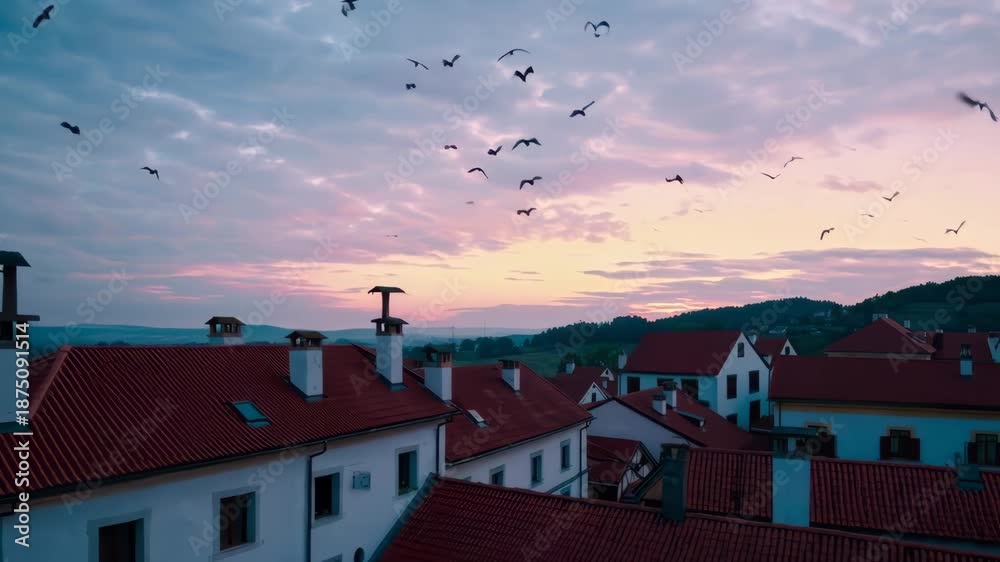 custom made wallpaper toronto digitalChurch bells ring at sunrise above village rooftops as birds take flight, signaling a peaceful beginning of the day.