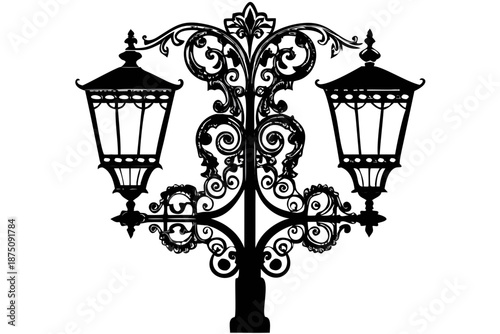 mardi gras street lamp silhouette illustration for festival, celebration, and street design concept