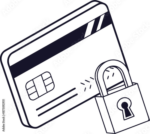 Secured Financial Transaction: An illustration shows a credit card next to a padlock, representing the security and protection of financial transactions.