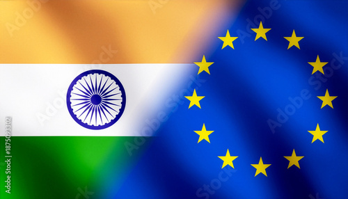 Flags of India and the EU as symbols of cooperation and free trade agreements