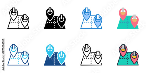 Voting District icons set multiple style collection. Editable stroke 
