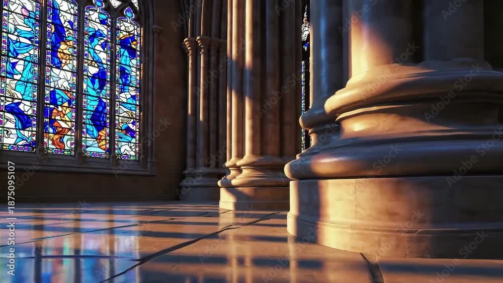 custom made wallpaper toronto digitalStained-glass light moves across a stone floor, creating a calm, meditative atmosphere.