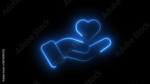 Neon Green Hand Holding Heart – Care and Support Concept Hand Holding Heart care Concept Support Symbol love Icon Healthcare Concept Charity Symbol Kindness Concept.