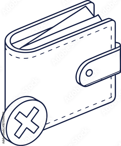 Empty Wallet Icon: A symbolic representation of financial constraints is visually captured by a wallet with an 'X' marking. This signifies financial limitations or transactions failure.