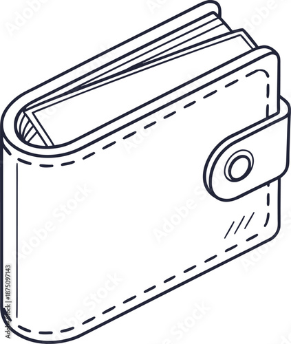 Wallet Illustration: A minimalist line drawing captures a leather wallet, showcasing its design and details with clean lines, including the closure.