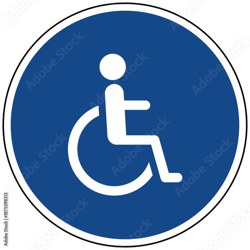 Barrierefreiheit Vektor Icon Rollstuhlfahrer Symbol Inklusion Behinderung Zugang für Behinderte blaues Schild Piktogramm soziale Gerechtigkeit Mobilität Handicap Hilfsmittel Grafik