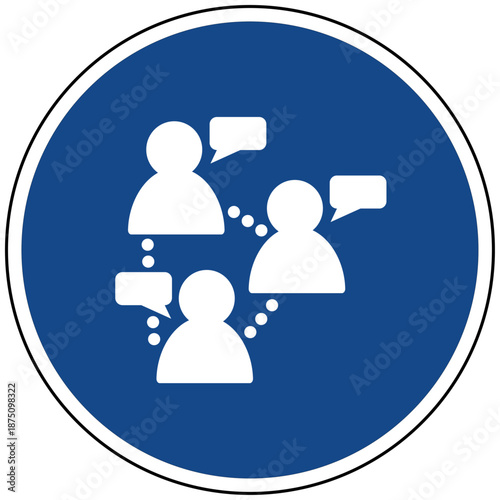 Soziales Netzwerk Vektor Icon Verbindung Kommunikation Austausch zwischen Menschen Chat Community Vernetzung blaues Schild Grafik Social Media Interaktion Dialog Information Digital