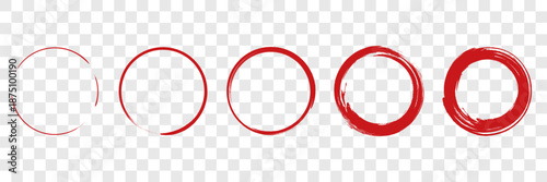 Set of Enso Zen circle sign. Red brushstroke frames 