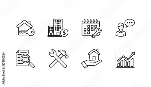 Modern business and home icons for finance, construction, and communication vector style