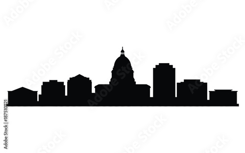 a black silhouette of a city skyline with a large domed building