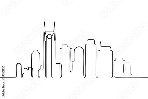a black and white line drawing of a city skyline