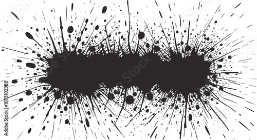 Dense black ink splatters and drips forming a textured horizontal banner grunge