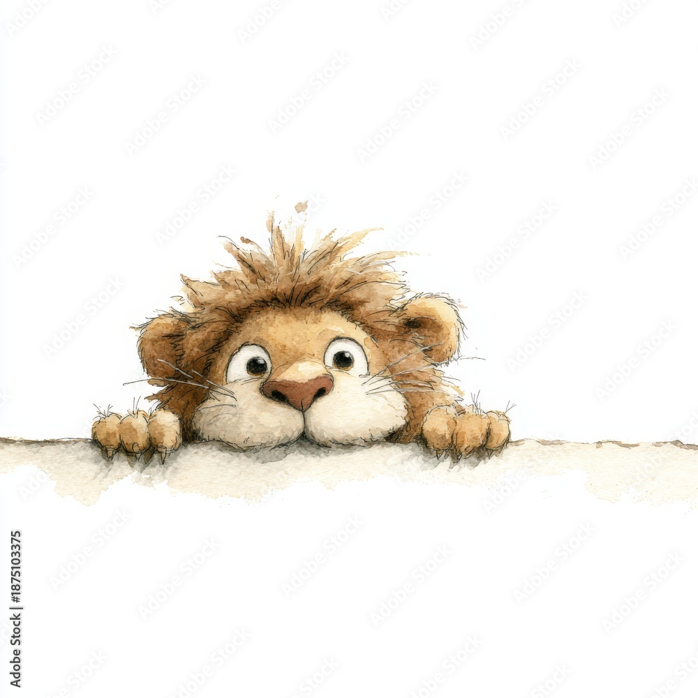 Fototapeta premium a quirky cartoon lion peeking over a wall