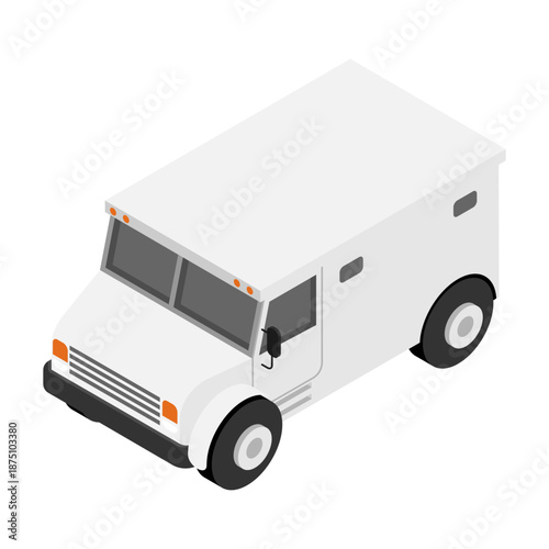 Isometric armored van for bank collectors for transporting money. Isolated cartoon vector on white background top view