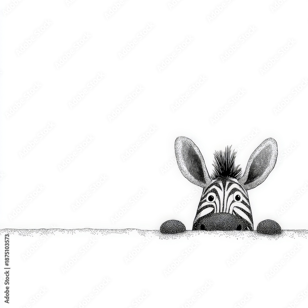 Naklejka premium a quirky zebra peeking over a line