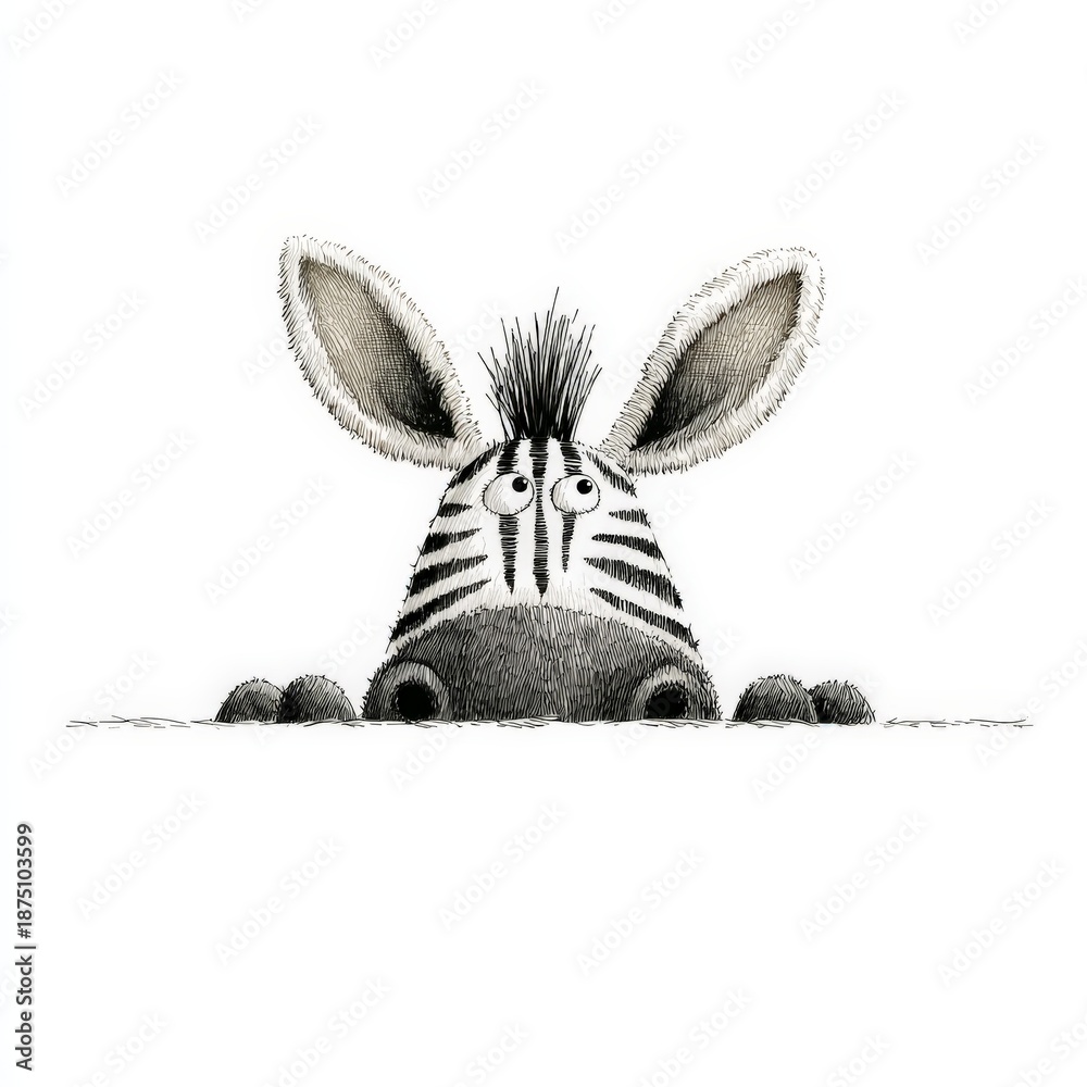 Naklejka premium a quirky zebra peeking over a line