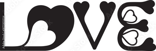 Elegant black love word art with heart accents