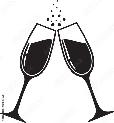 Two champagne glasses clinking together with bubbles rising