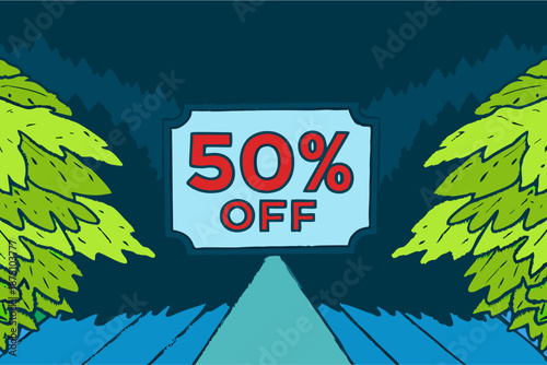 Big 50 Percent Off Discount Badge with Strong Contrast Colors and Bold Modern Typography for Major Sales