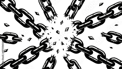 Powerful Illustration of Broken Chains Exploding Outwards from Center