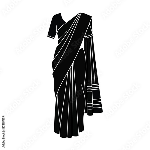Traditional Indian sari dress vector icon, female South Asian ethnic wear illustration, sari silhouette on mannequin