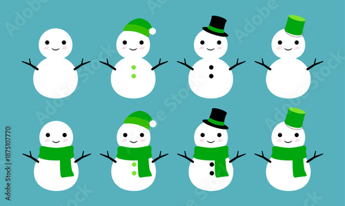 かわいい雪だるまのセット　緑