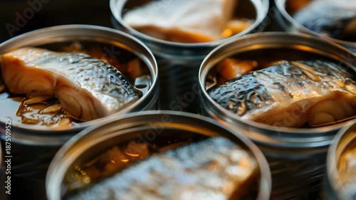 close-up of canned fish. Selective focus