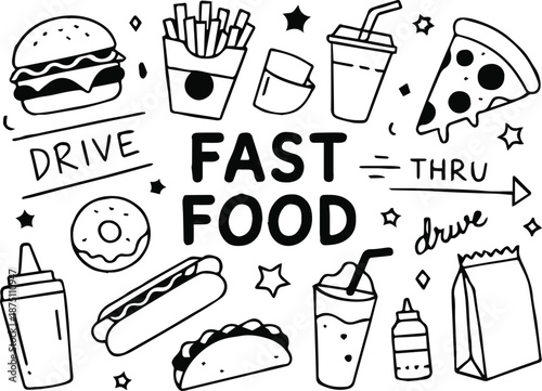 food fast food seamless pattern icons drive thru packaging art