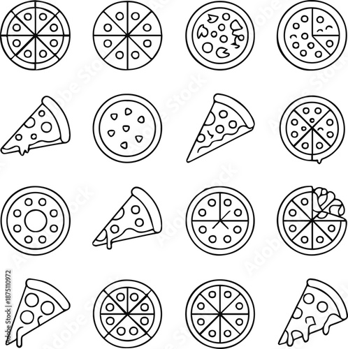 pizza icon set 16 line art pizza illustrations for menu